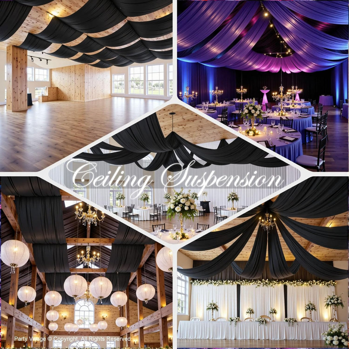 4 Panels 5ftx30ft Black Ceiling Drapes for Halloween Parties