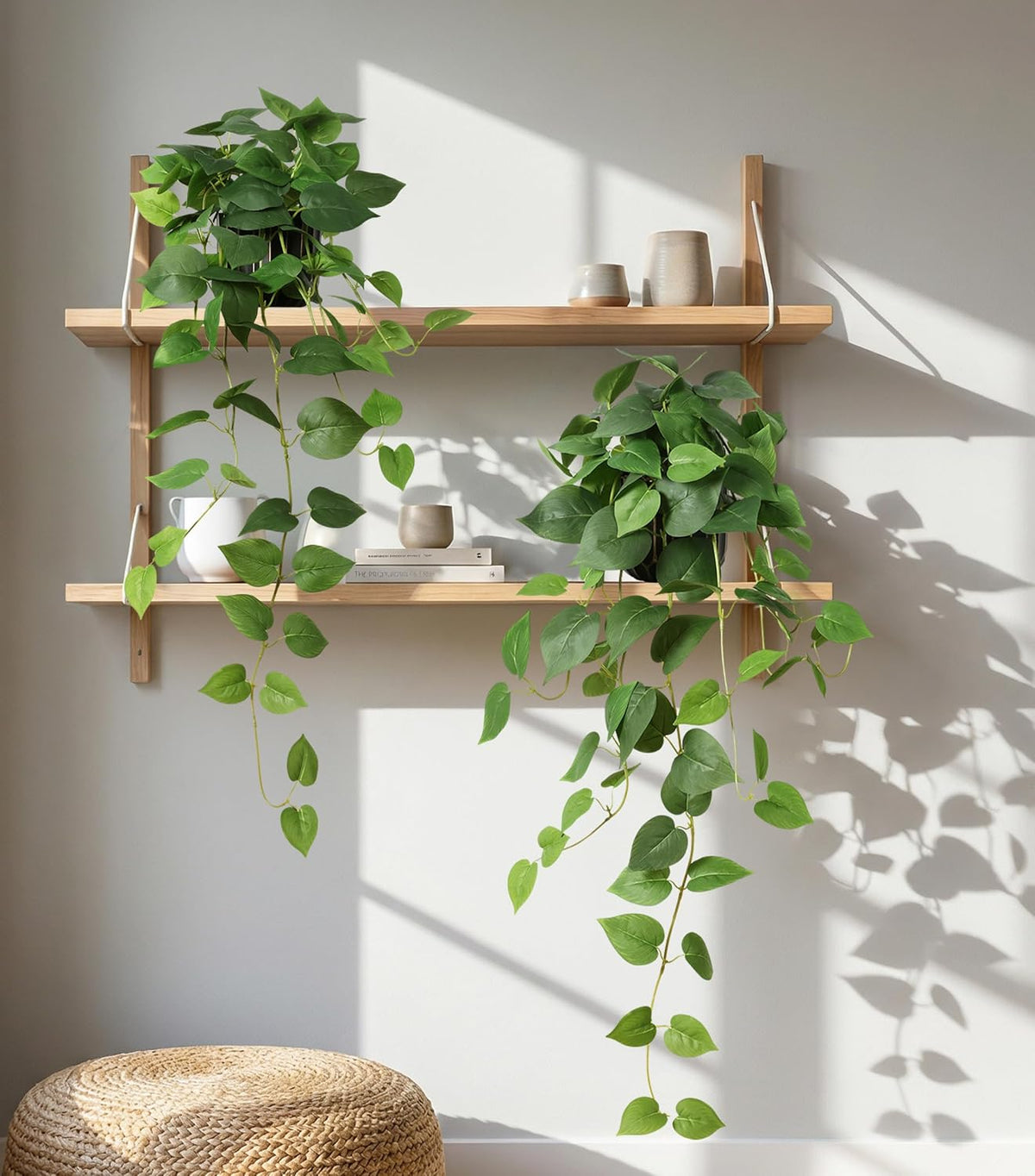 Fake Plants 2 Pcs Faux Pothos Plants Potted Indoor Artificial Hanging Plants ...