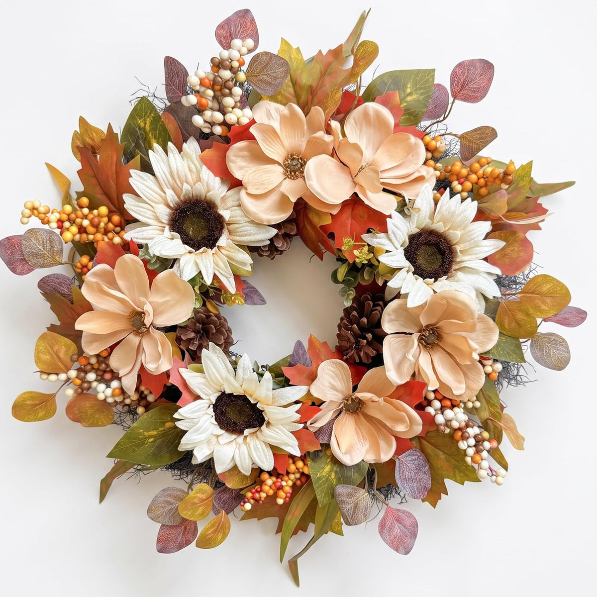 26Inch Fall Wreaths for Front Door Outside, Autumn Harvest Wreath, Large Autu...