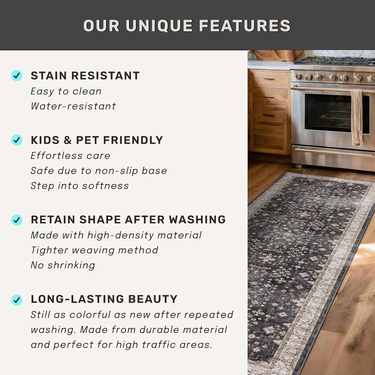 Dark Washable Long Runners for Hallways, 2'6"x8' Wide Kitchen Ru...