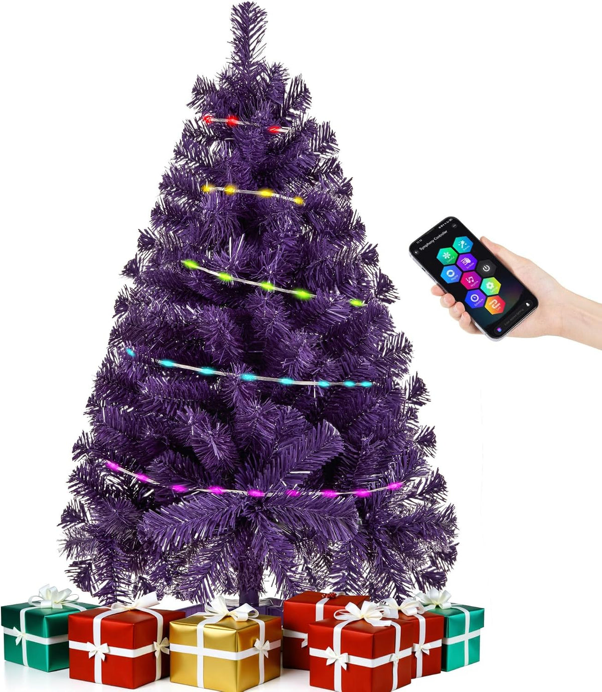 Purple 3ft Christmas Tree with Lights, Halloween 36inch Artificial Small Tree...
