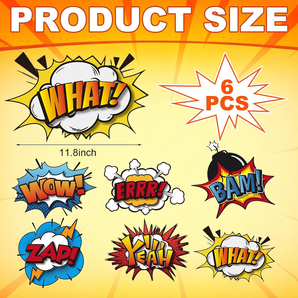 Preboun 6 Pcs Hero Party Decor 3D Multilayer Comic Action Cutouts, Large