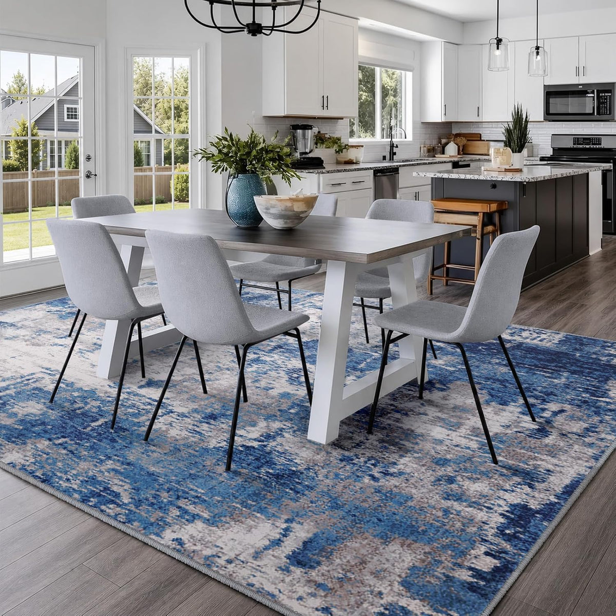 RELEANY Washable 5'x7' Abstract Area Rug for Living Room Blue Gray