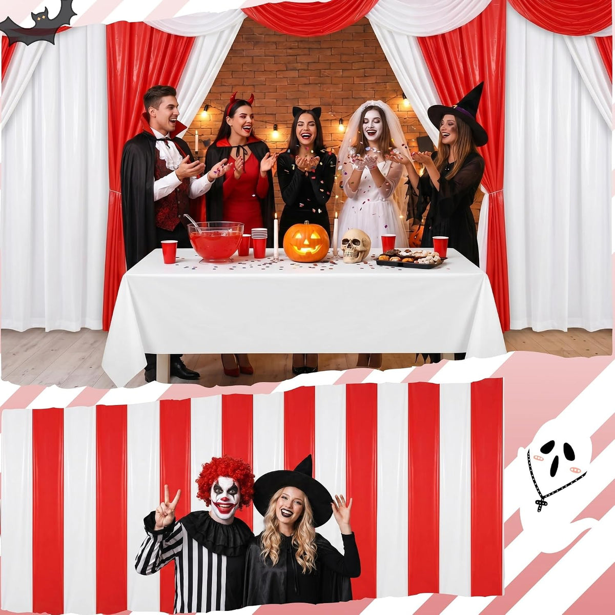 4 Rolls 100FT x 54IN Circus Plastic Tablecloth Roll with Slide Cutter Box
