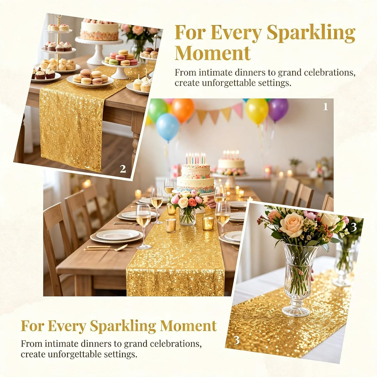 ShinyBeauty 15 Pack Gold Sequin Table Runner 12x108 Inches Wedding Party