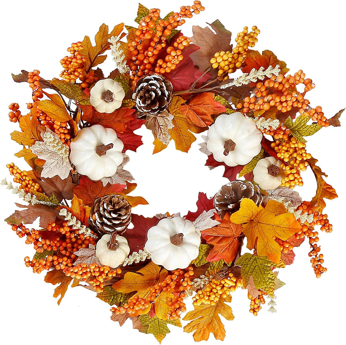 Sggvecsy Fall Wreath 20’’ Autumn Front Door Wreath Harvest Wreath with White ...