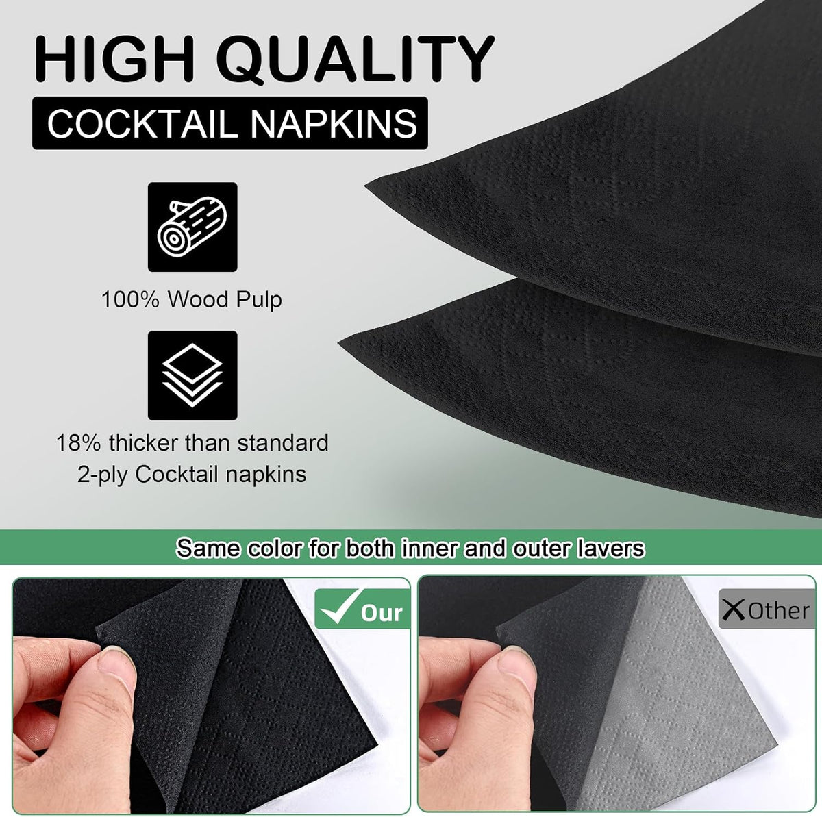 Black Cocktail Napkins - 800 Count Disposable Paper Napkins, 2-Ply 4.5 x 4.5 ...