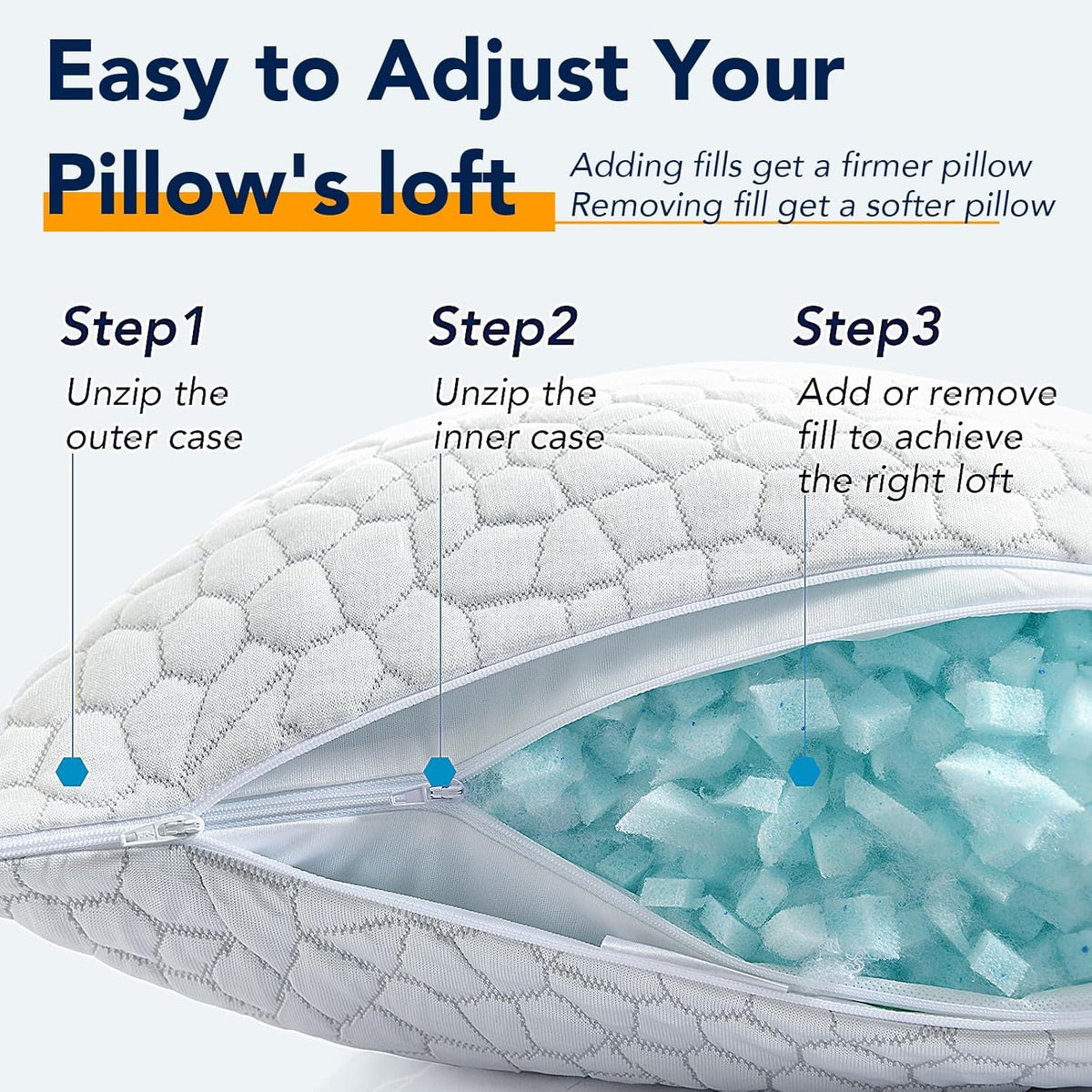 QUTOOL Cooling Pillow for Sleeping, CertiPUR-US Shredded Memory Foam Queen Pi...