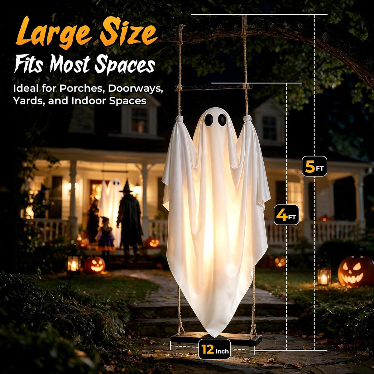 DUSFAN 2 Pack Halloween Decorations Outdoor, 5 FT Pre-Assembled Hanging Swing...