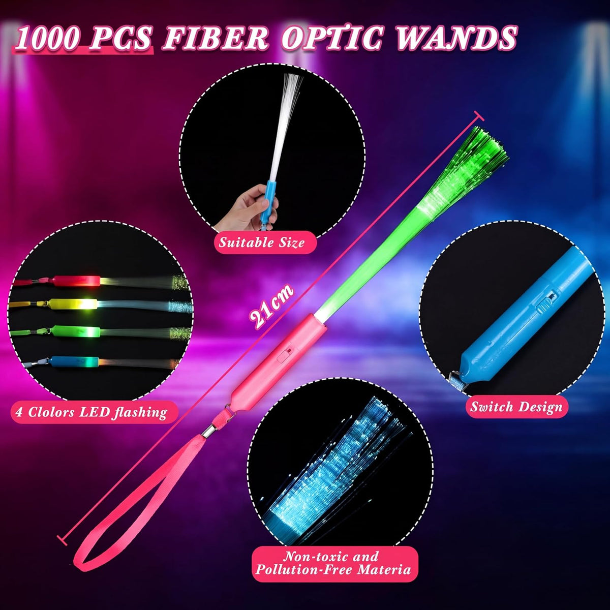 Junkin 800 Pcs Fiber Optic Wands Bulk, LED Glow Sticks with Batteries