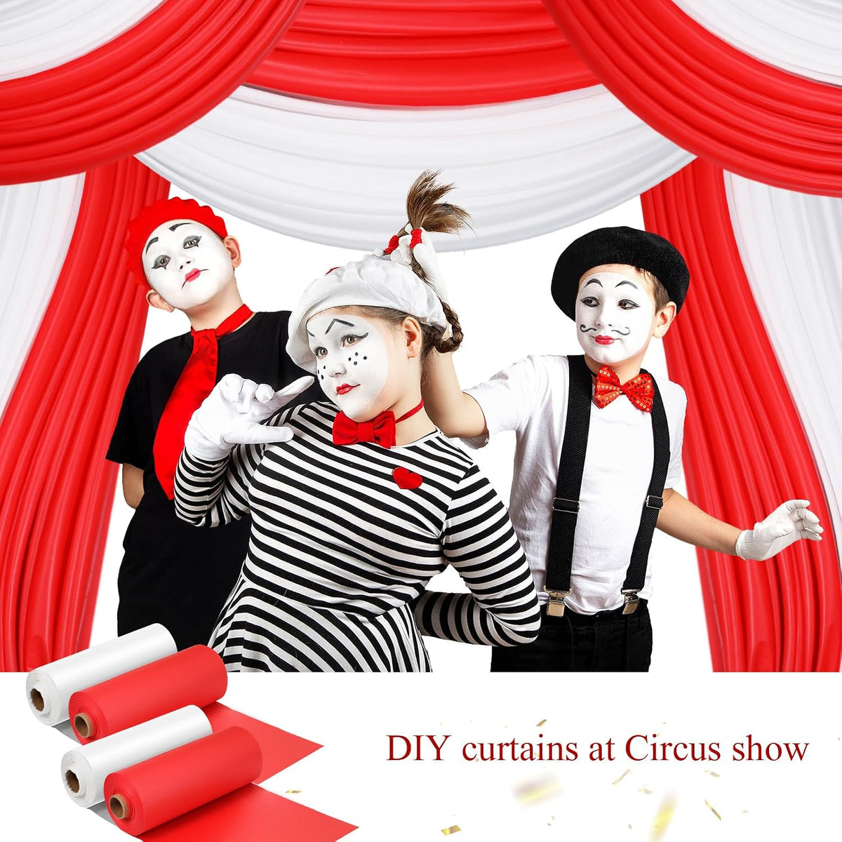 Moukeren 10 Roll Circus Carnival Table Cover Backdrop, White, Red