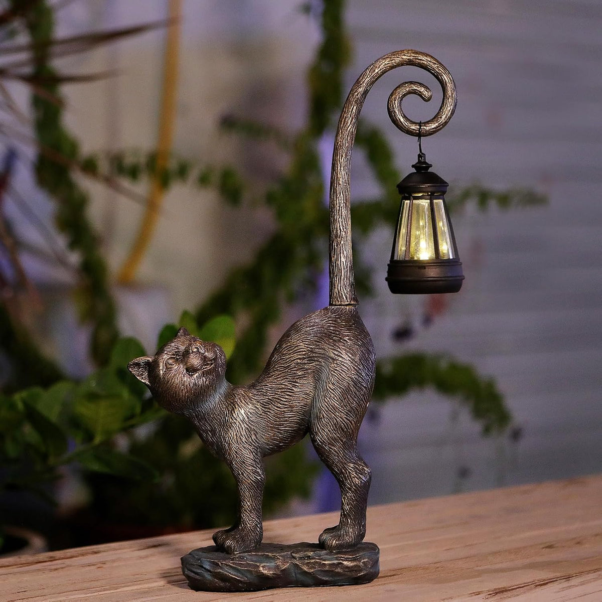 Halloween Decorations Gifts Outdoor Cat Garden Statues with Solar Lights, Hom...