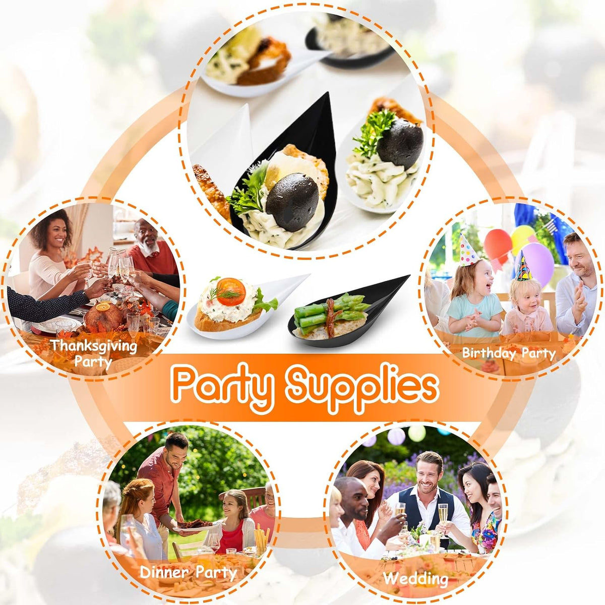 Tessco for you 800 Pcs 4" Mini Appetizer Plates, White, Black