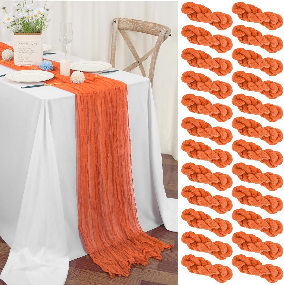 24 Packs Orange Table Runner, Charming Cheesecloth Table Runner 17 x 108inch,...