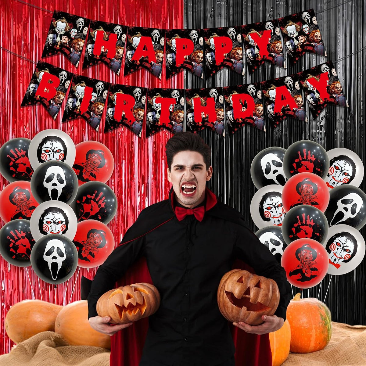164 Pcs Horror Birthday Party Decorations Horror Movie Birthday Banner Happy ...