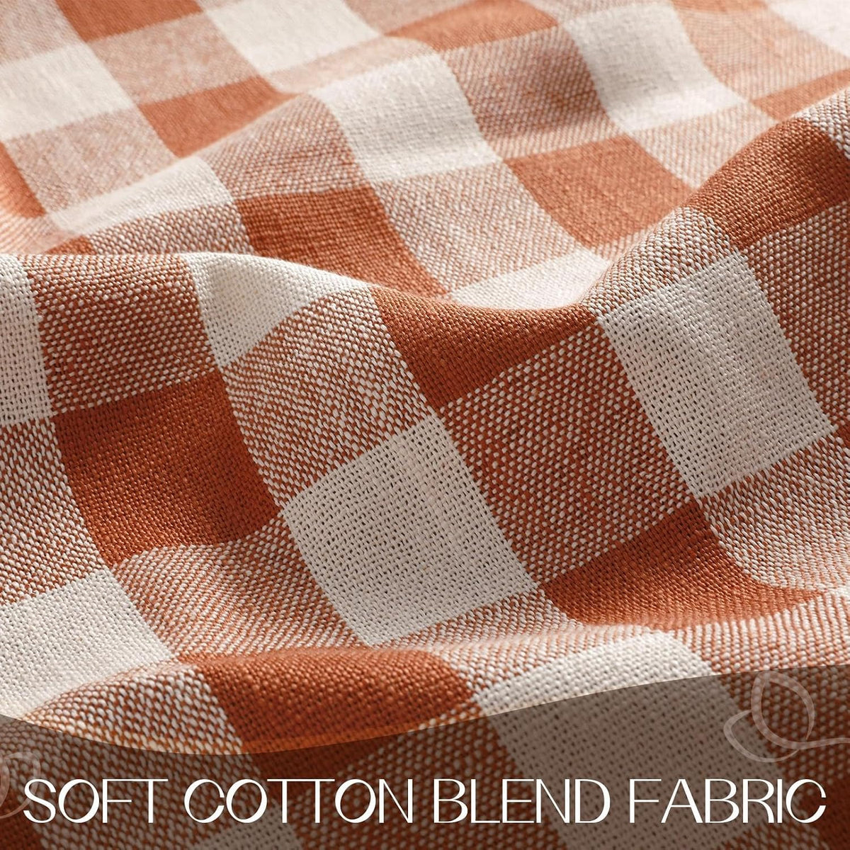 Romanstile Fall Gingham Tassel 70 Inch Round Tablecloth, Orange