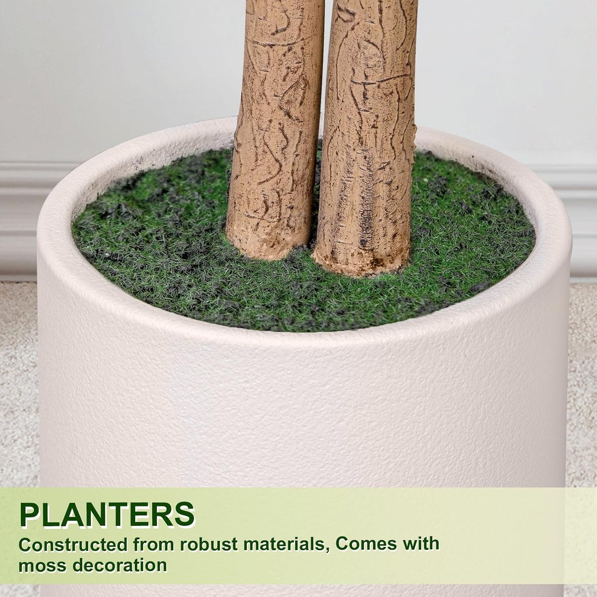 VIVATREES 6FT Artificial Ficus Tree with White Planter, Realistic Faux Silk I...