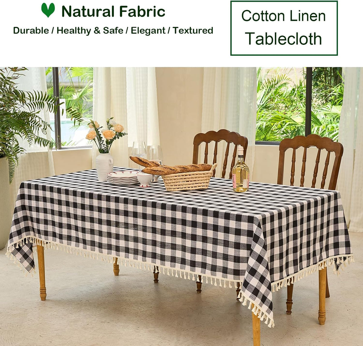 Midsummer Breeze Modern Black White Checkered Tablecloth Rectangle 55”x84”