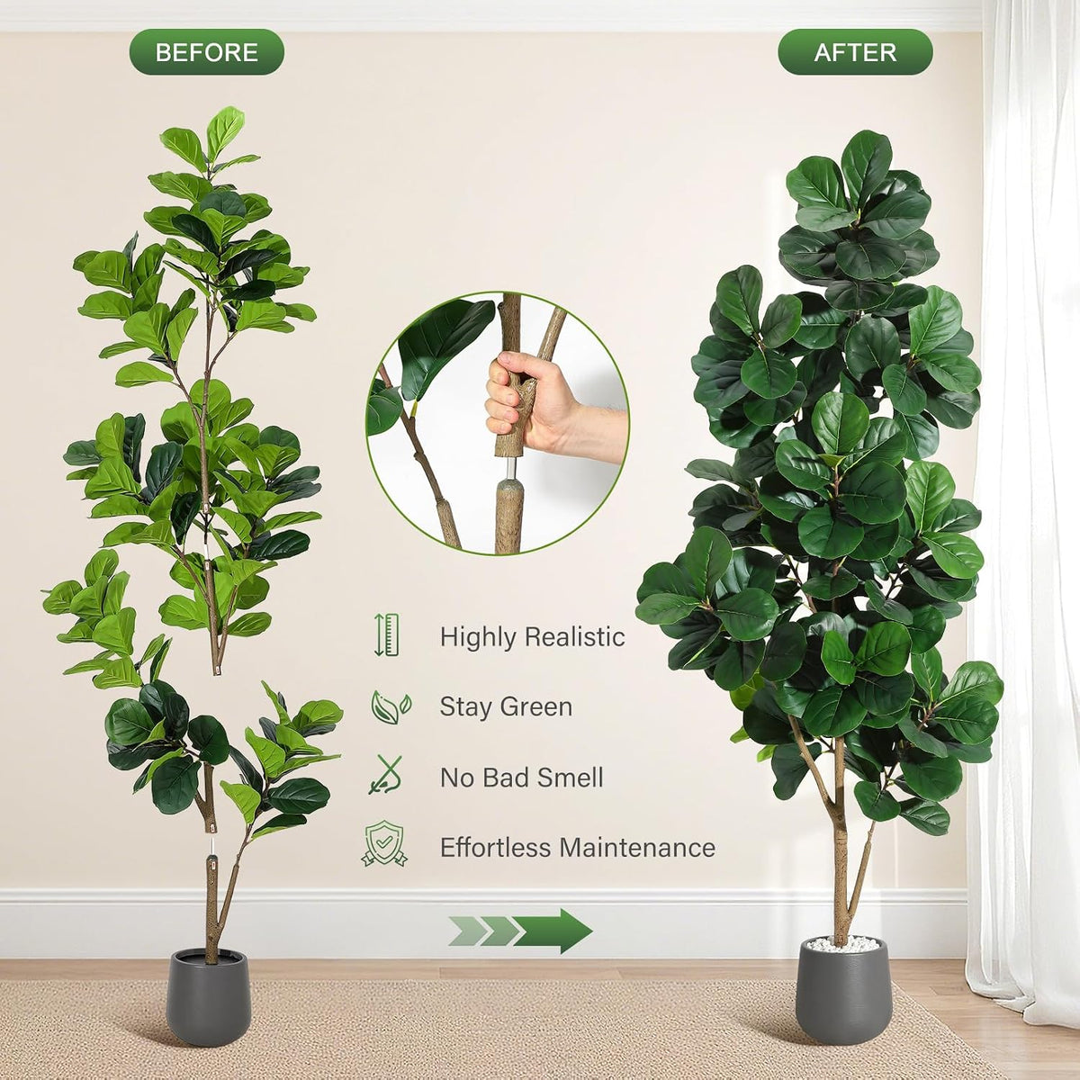 7 ft Fiddle Leaf Fig Tree Artificial with 141 Leaves - Realistic Faux Ficus L...