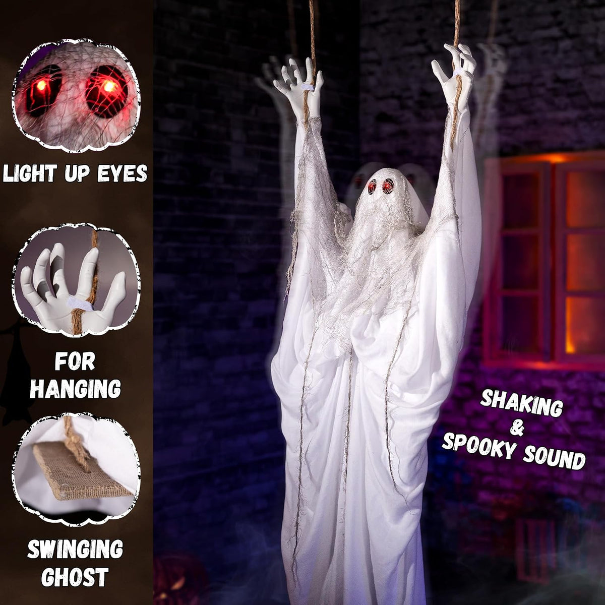 Halloween Animatronics 5ft Hanging Swing Ghost, Animated Floating Decorations...