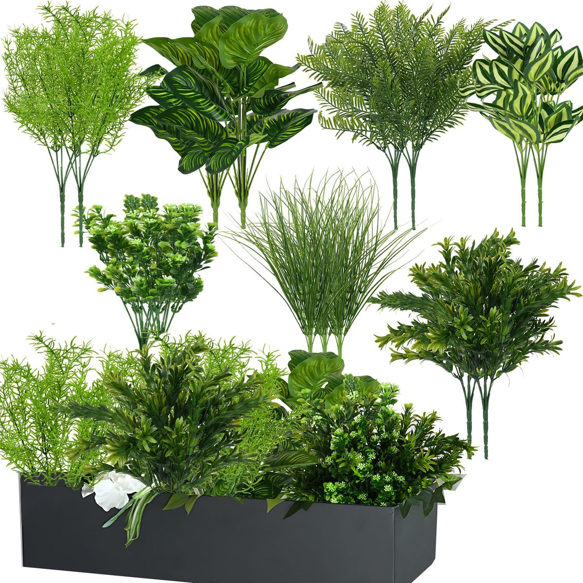 15Pcs Outdoor Artificial Plants UV Resistant Fake Plastic Greenery Spring Gra...