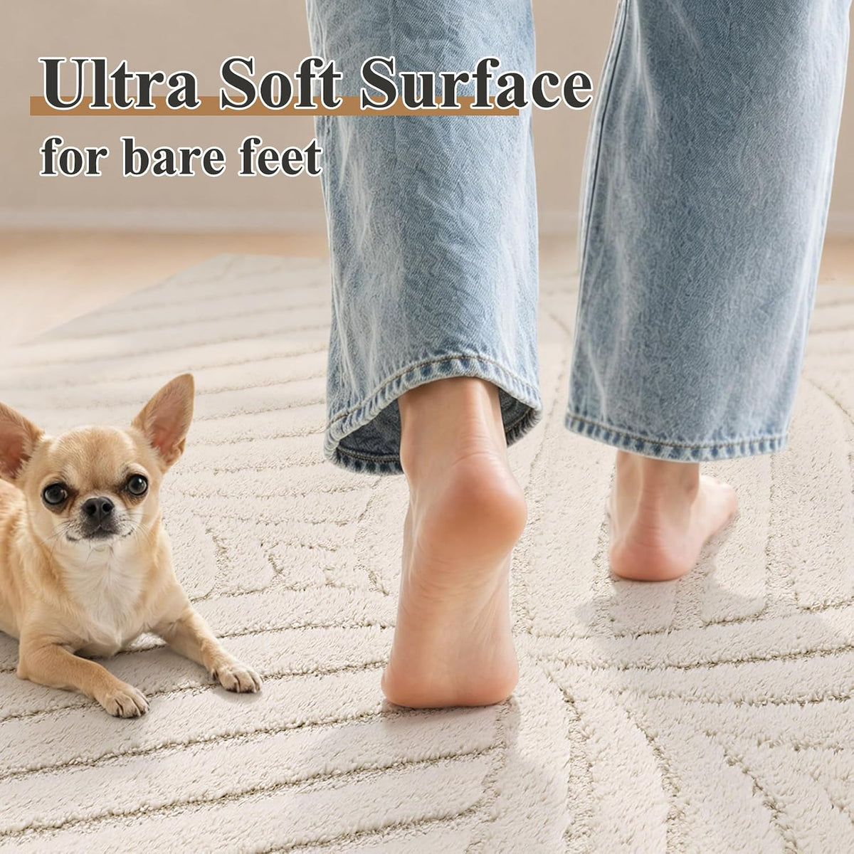 SHACOS Soft Cozy Fluffy Area Rugs 9'x12' for Living Room, Beige
