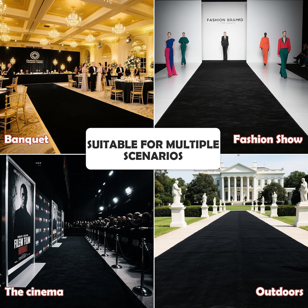 Extra Thick Black Carpet Runner 3 x 20Ft, Non-Slip TPR Rubber Backing, 450 GS...