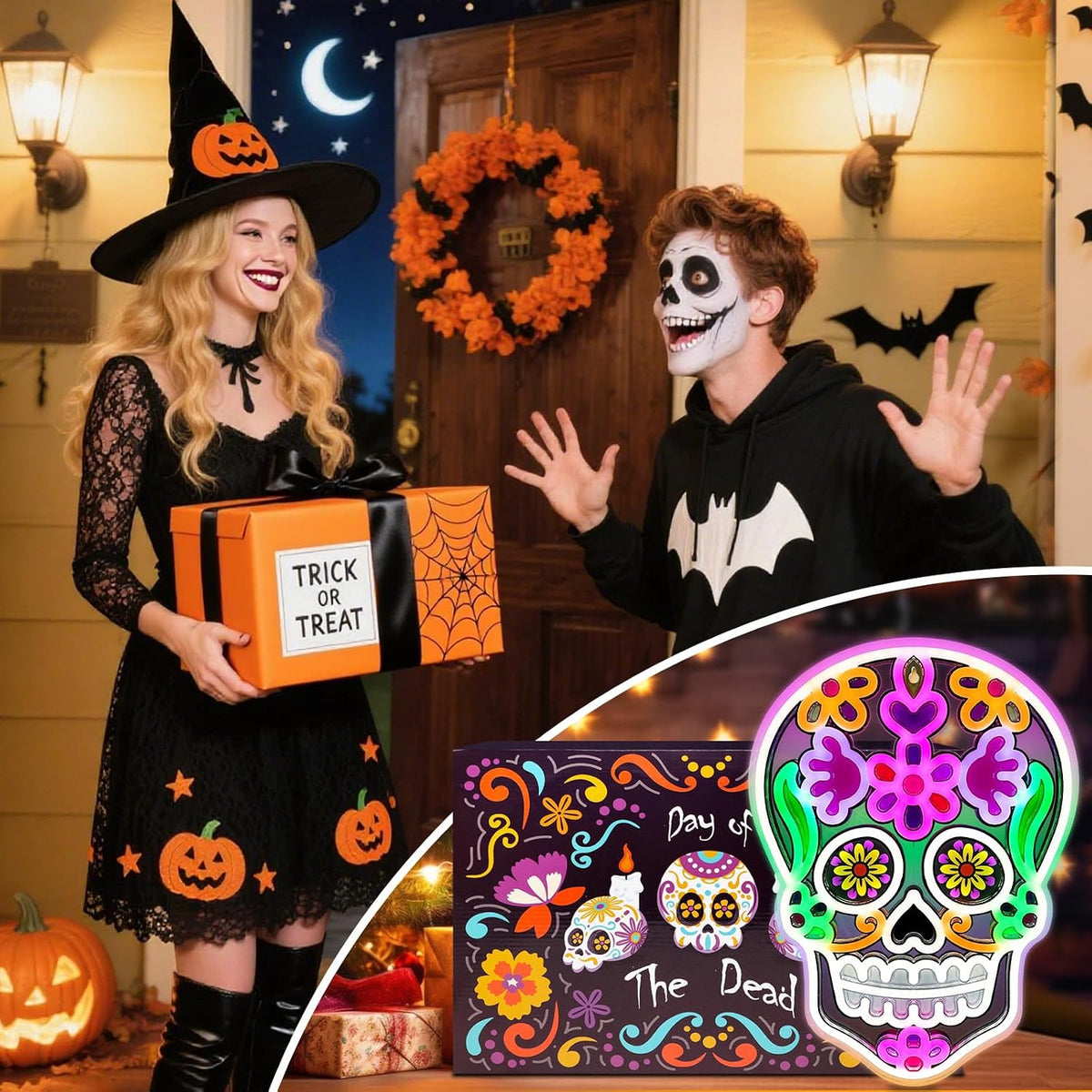 Halloween Day of the Dead LED Neon Signs, Mexican Sugar Skull Neon Lights