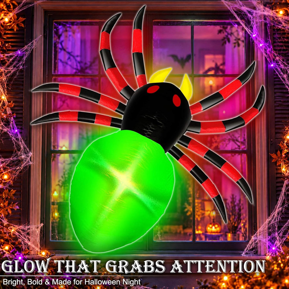 3.5 Ft Inflatable Halloween Window Decoration, Blow Up Spider Climbing on Win...