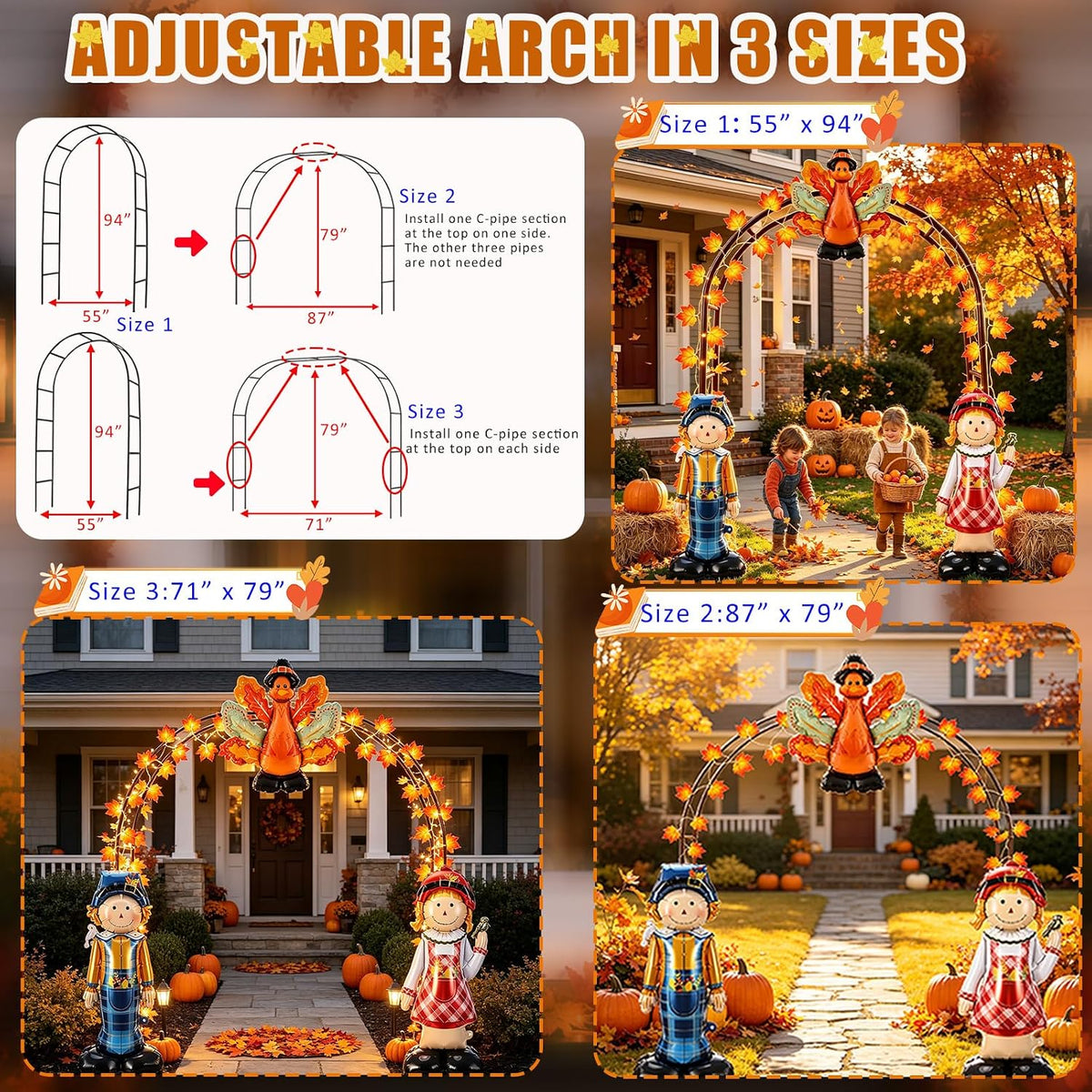Metal Fall Thanksgiving Archway Outdoor Decoration, Arch Balloon Leaf Light