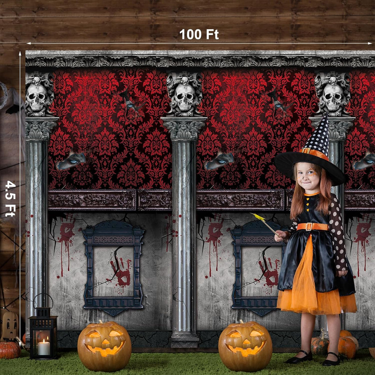 100Ft Halloween Haunted Mansion Backdrop Roll Decorations, Gothic Mansion Roo...