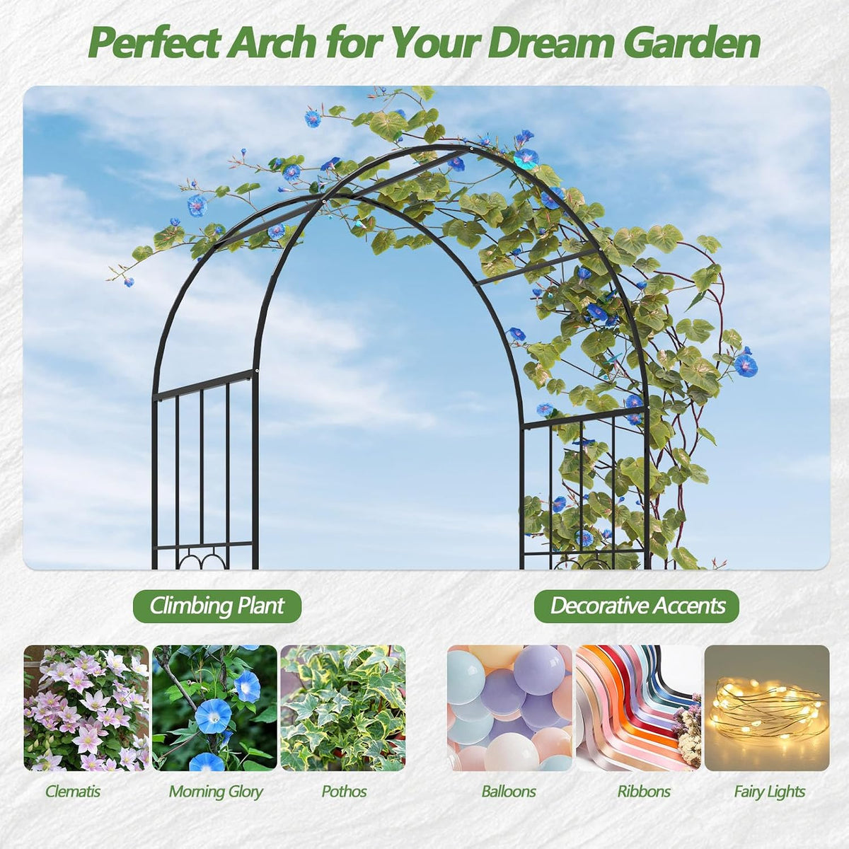 Metal Garden Arch – 47"(L) x 87"(H) Rust-Proof Arbor Trellis