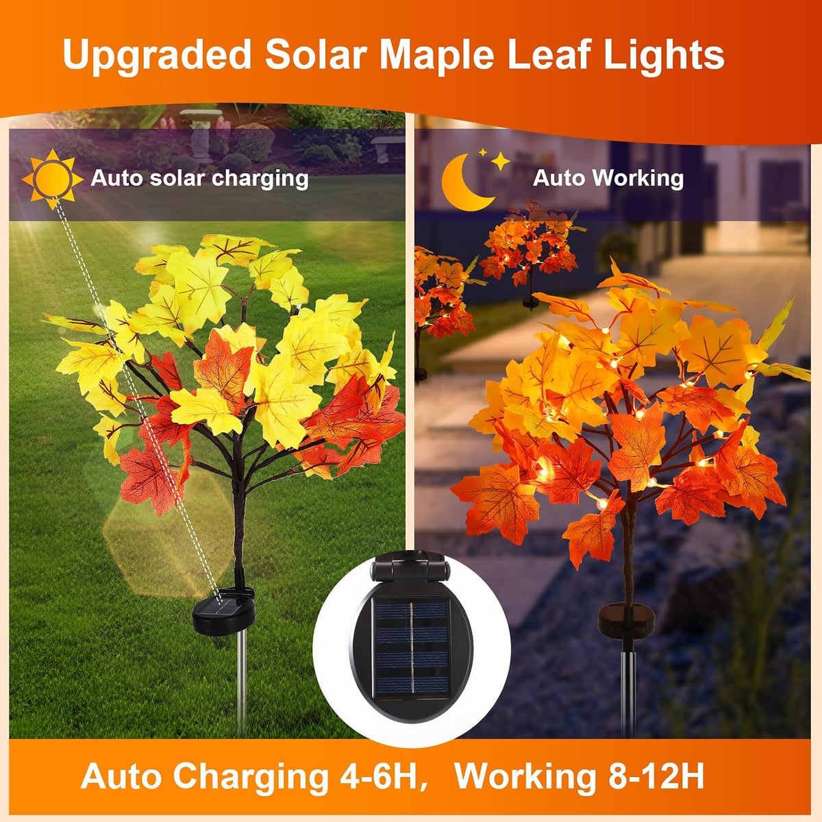4Pack Fall Solar Lights Outdoor Decorative, Waterproof 80Led Orange Fall Ligh...