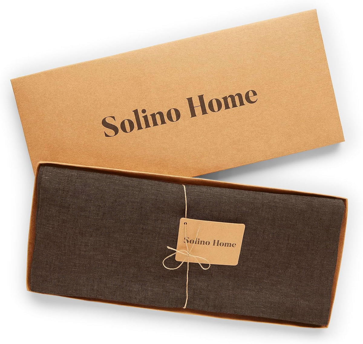 Solino Home 100% Pure Linen Table Runner 108 Inches Long, Brown 14 x 108 in