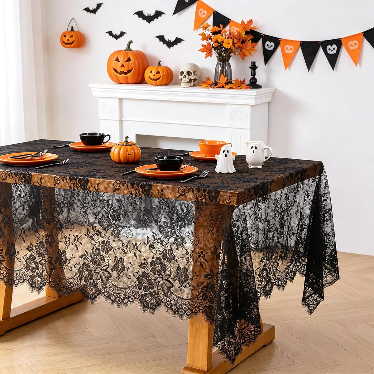 Rustic Black Tablecloths 60x120 Inches Lace Overlay Wedding Decor 10 Packs