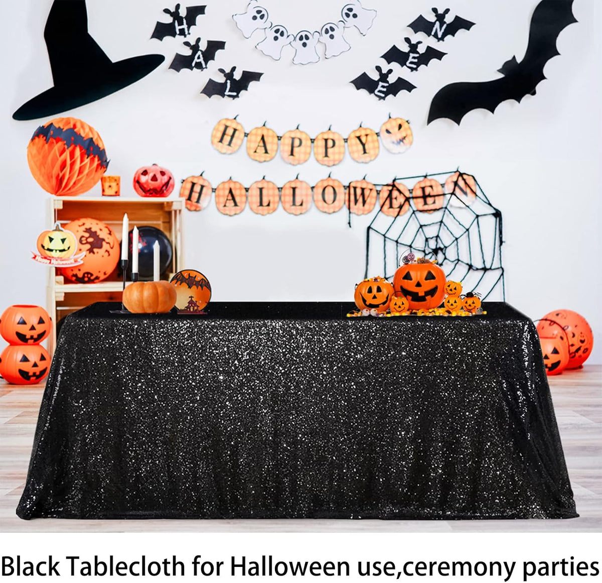 Black Sequin Tablecloth for Party Rectangle Shiny Table Overlays Skirt