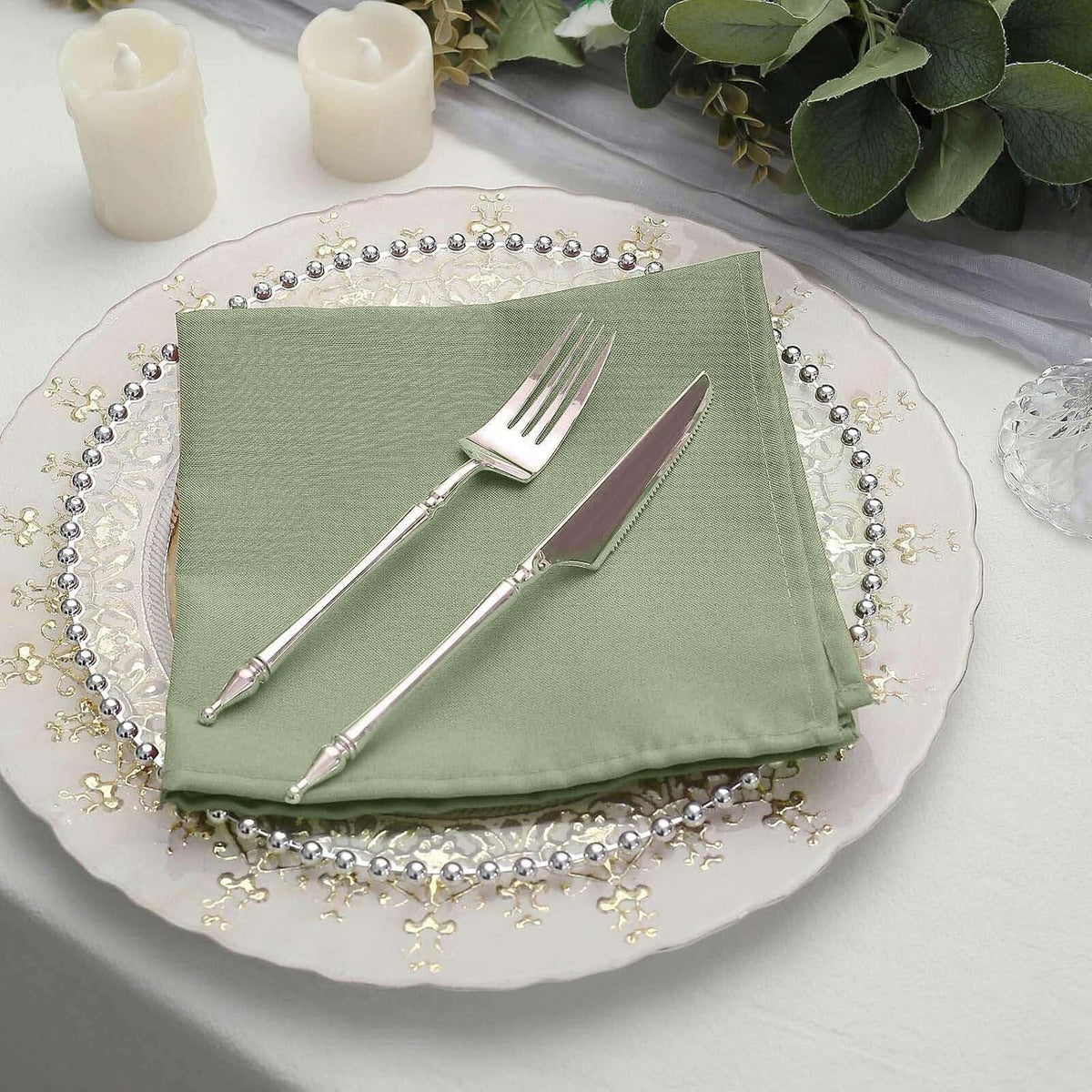 Efavormart Premium Cloth Napkins Set of 100, 17x17 Inch Eucalyptus Dusty Sage...