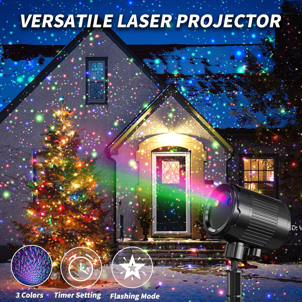 Christmas Laser Projector Light Outdoor: RGB 3 Colors Firefly Moving Laser Li...