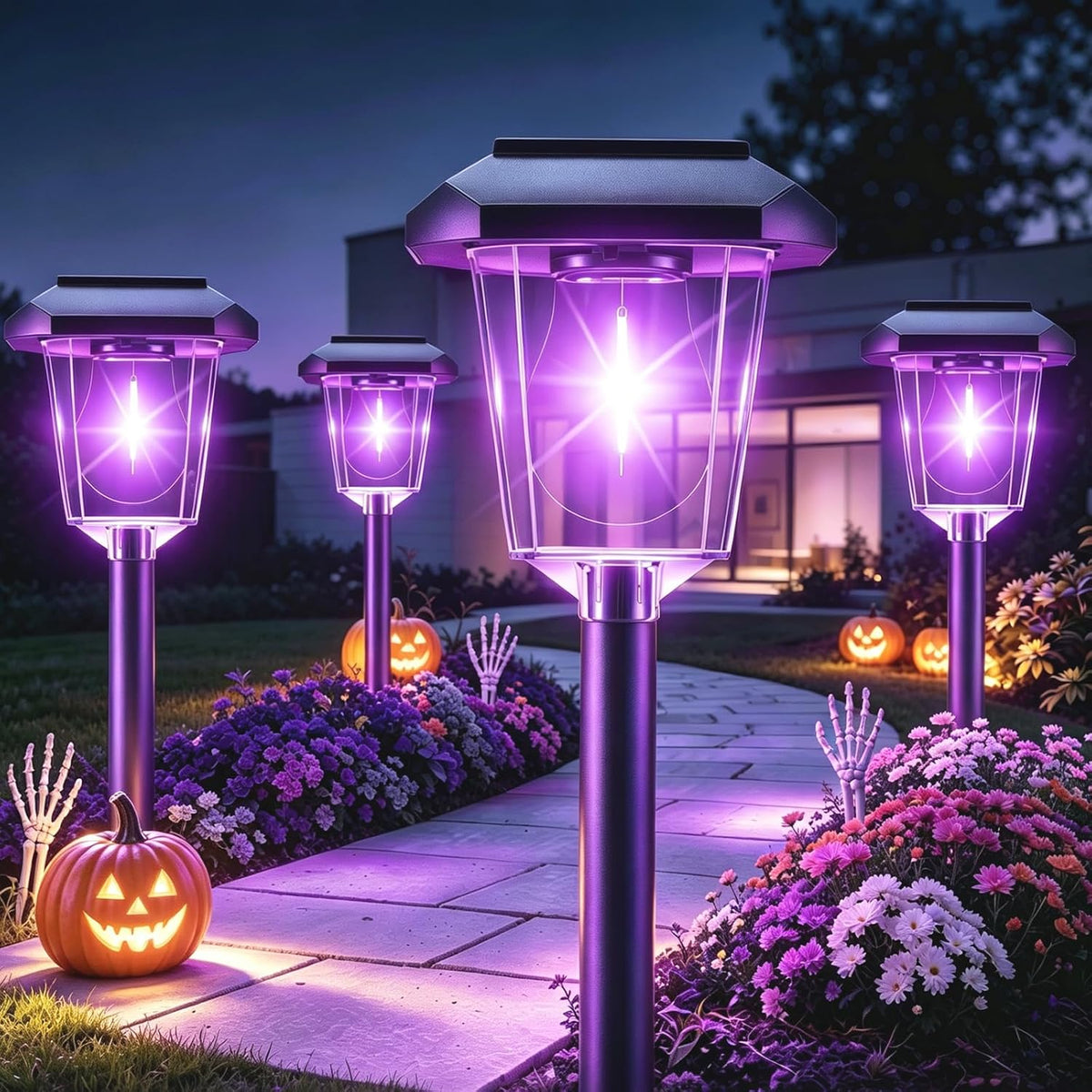 16Pack Purple Solar Halloween Lights outdoor, Pathway Halloween Decorations
