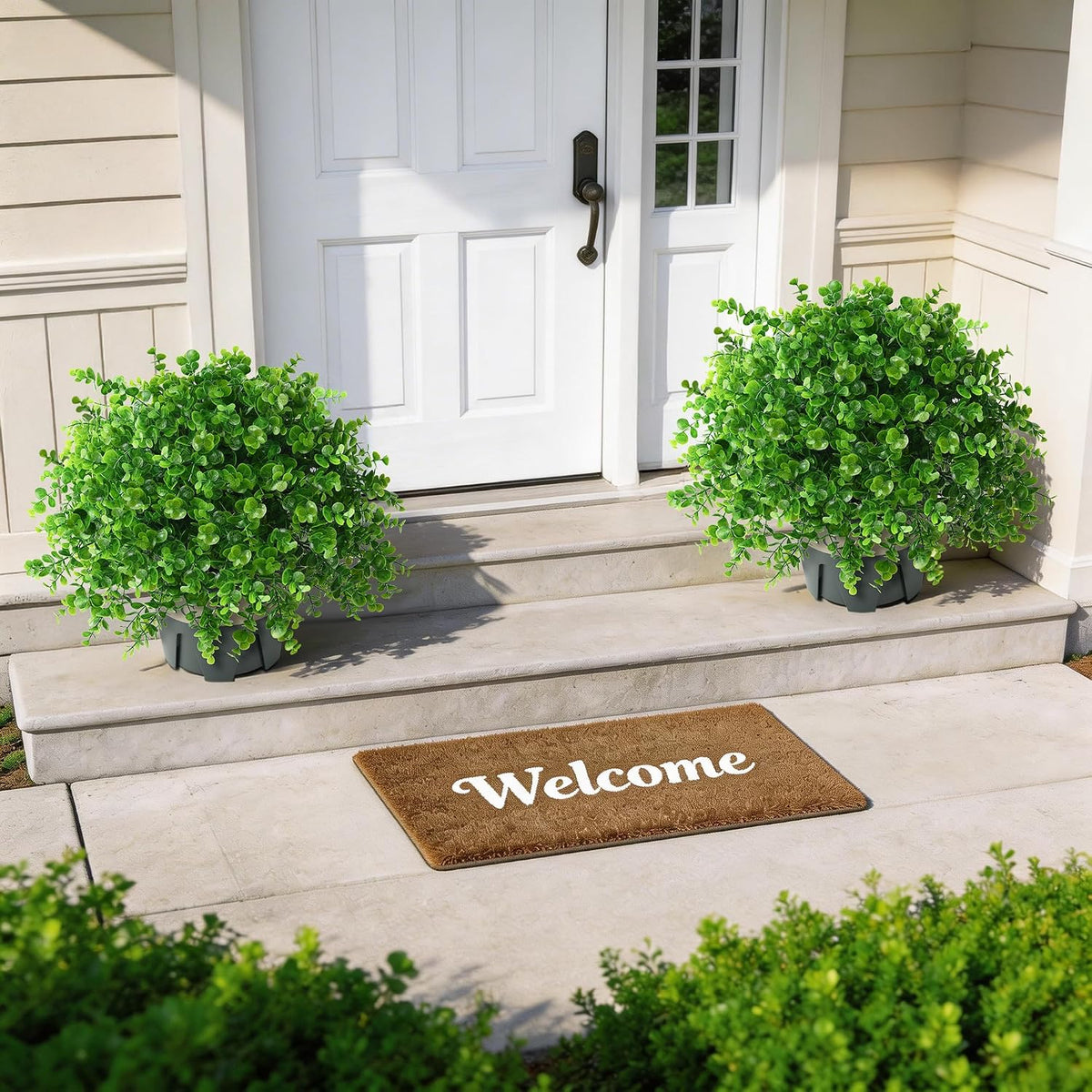 Fake Plants Artificial Boxwood Topiary, 2 Pack Artificial Plants Outdoor with...