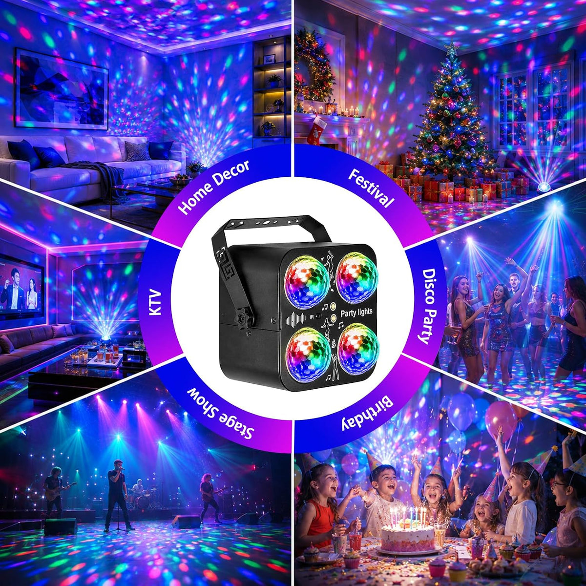 Disco Ball Party Lights, 4 Disco Balls Lights Sound Activated for Parties