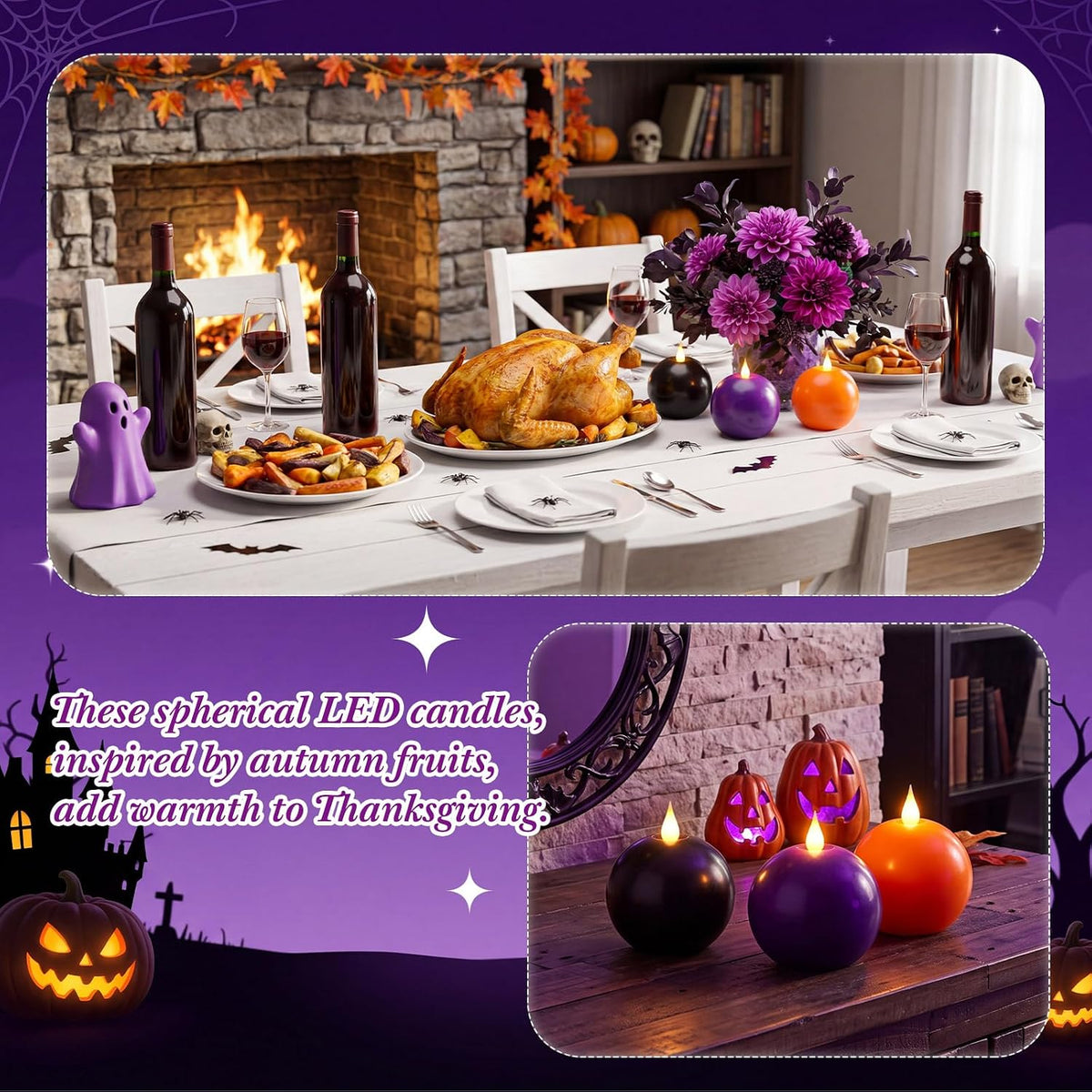 Retisee 3 Pcs Halloween Flameless Candles Real Wax Round with Remote Timer