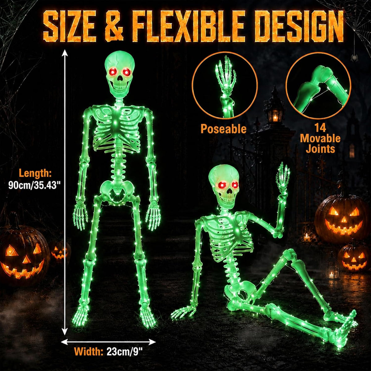 Halloween Decorations Outdoor Skeletons Set - 2 Pack 36" (90cm) Light Up...