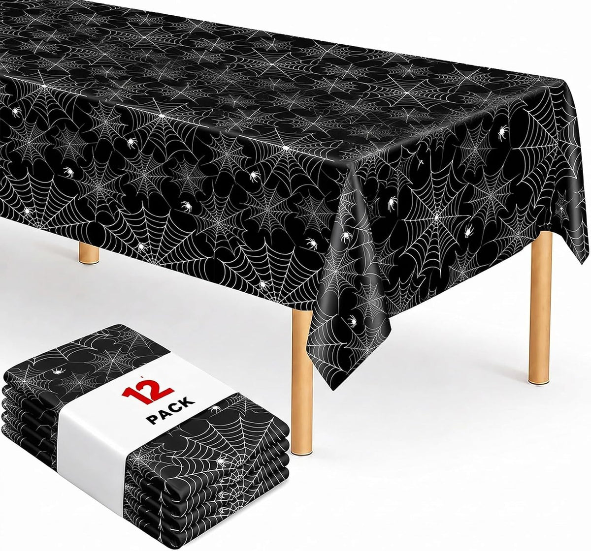 12 Pack Halloween Tablecloth, Spider Web Table Cloth