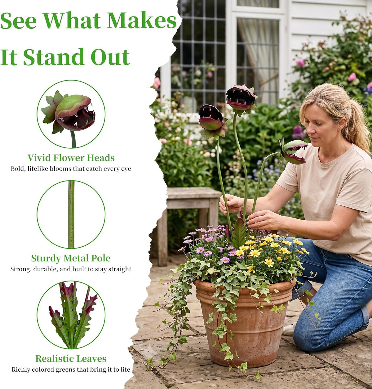 Whimsical Metal Carnivorous Plant Garden Stake