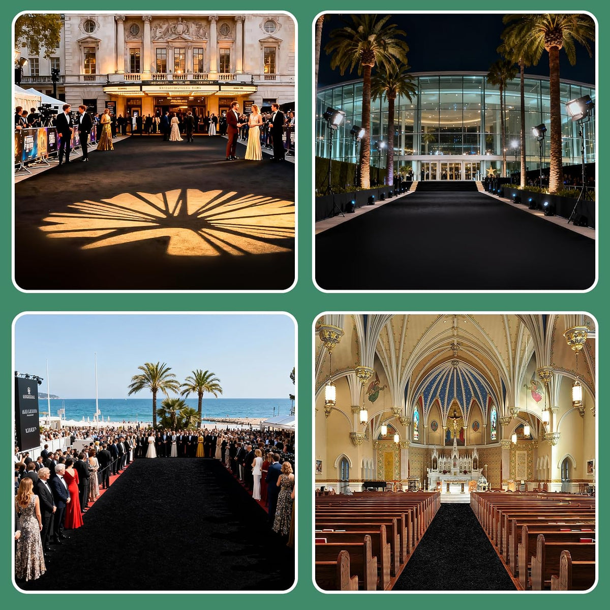 Black Carpet Runner Rug for Party and Event, Non-Slip TPR Rubber Backed Aisle...