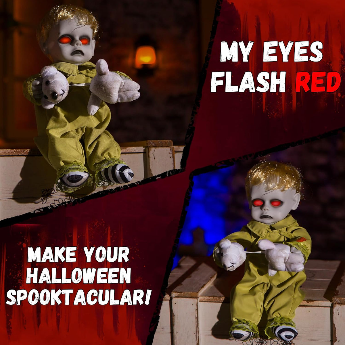 Halloween Animatronic 10inch Creepy Boy Doll, Halloween Animated Decorations ...