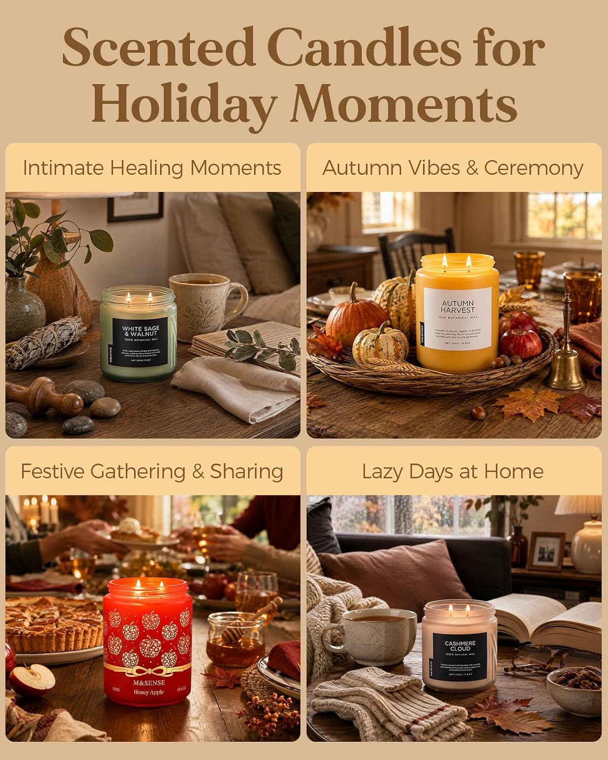 M&SENSE Cinnamon Pumpkin Scented Candle Fall Baking Spice Aroma 19.4oz