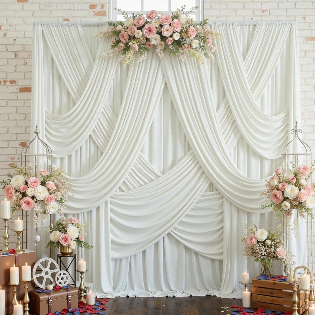 10x12ft Ivory Backdrop Curtain for Wedding Parties, Wrinkle Free 2 Panels Sil...