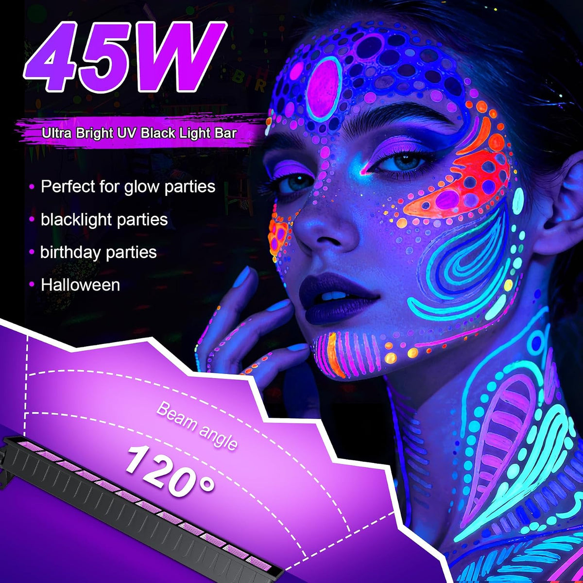 6-Pack UV Black Light Bars 45W, 395NM LED Blacklights